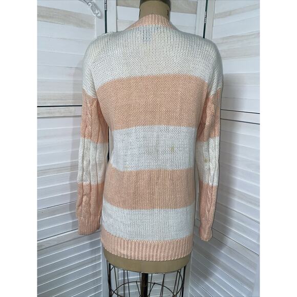 VINTAGE 80s Hunters Run Sweater Women’s White Peach Cardigan Ramie Cotton Medium - Picture 5 of 9
